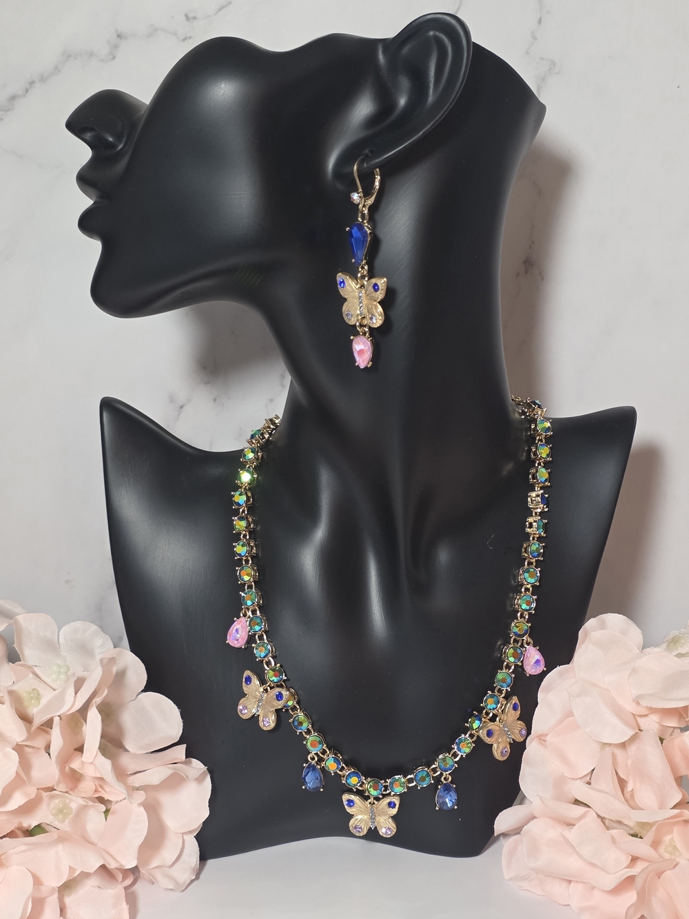 Betsey Johnson - Gold Butterfly Necklace with Matching Earrings